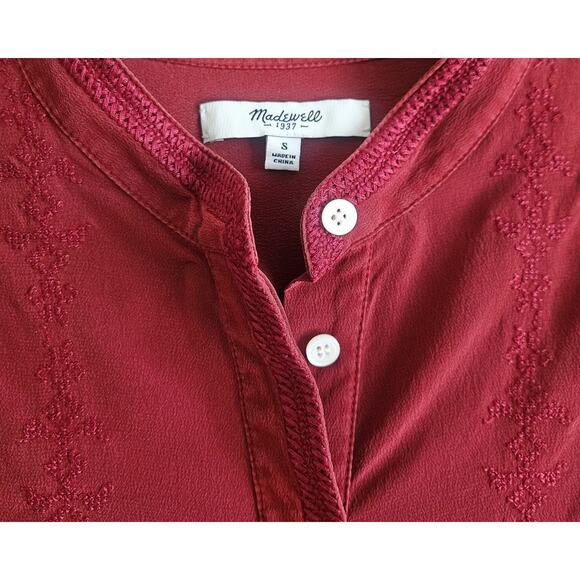 MADEWELL Women's S Ballad Silk Tunic Blouse Top Embroidered 1/2 Buttons 36" - Picture 3 of 8